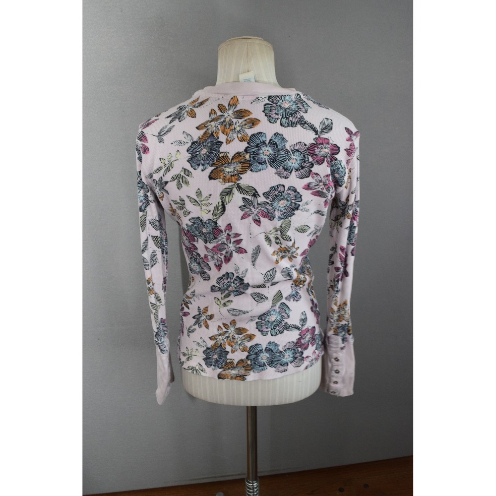 Sundance Floral Waffle Knit Top S Pink Long Sleeve Button Cuff Thermal Womens - Picture 3 of 4